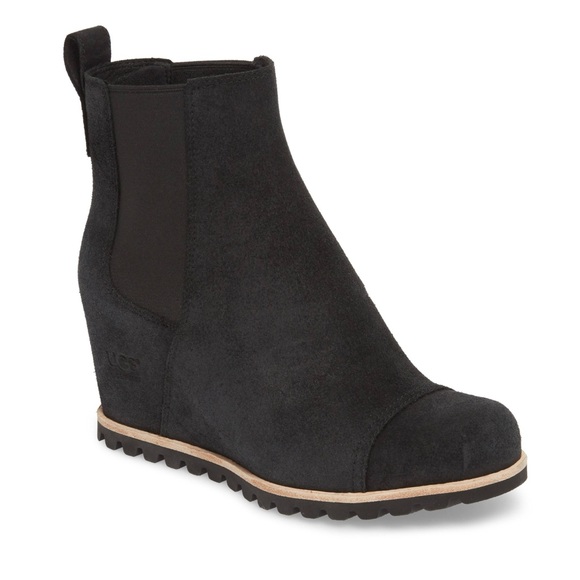 UGG Women’s 5 Pax Wedge Waterproof Boot | Faded Black/Dark Gray - Picture 1 of 9